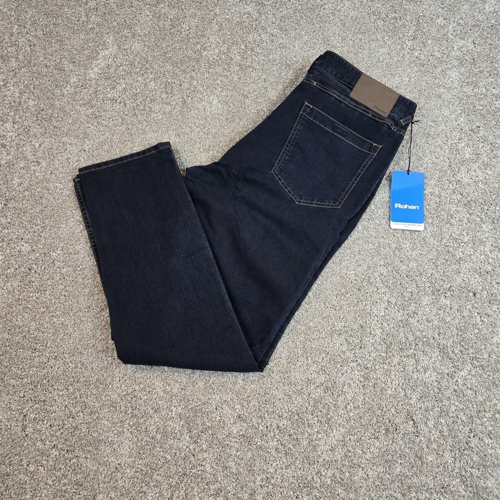 Rohan Taper Leg  Dark Wash Jeans Mens 38x32 Regular  Hidden Zip Pocket New